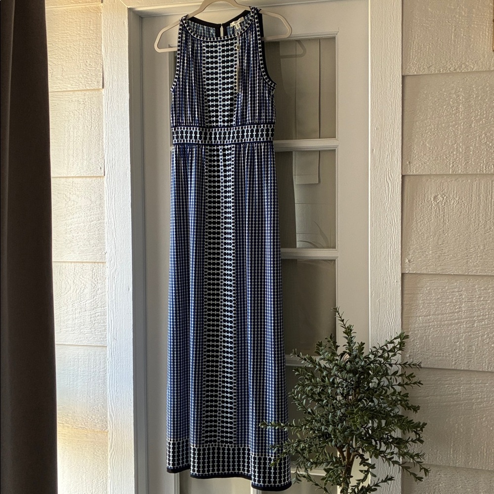 Max Studio Navy and White Geometric Maxi Dress